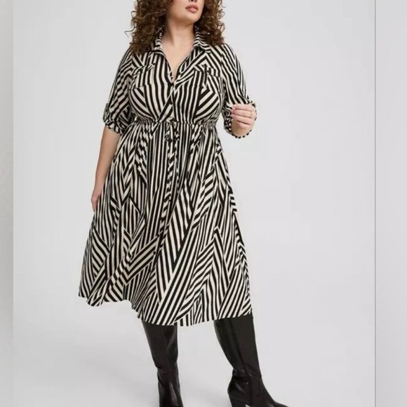 torrid Dresses & Skirts - NWT Torrid Black Striped Midi Challis Button Up Shirt Dress Pockets Size 2X